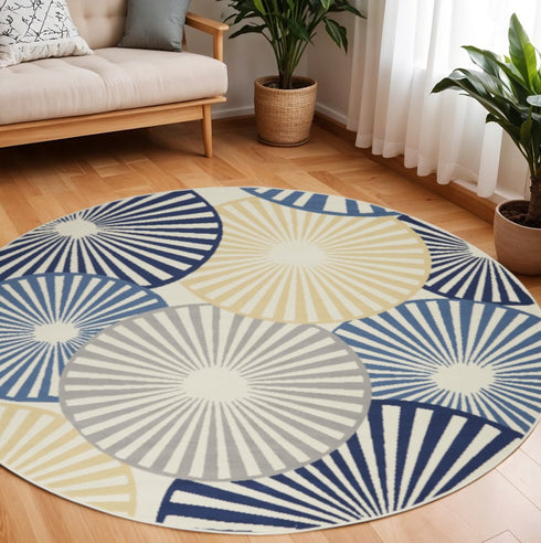 4' X 6' Blue and Ivory Geometric Power Loom Area Rug